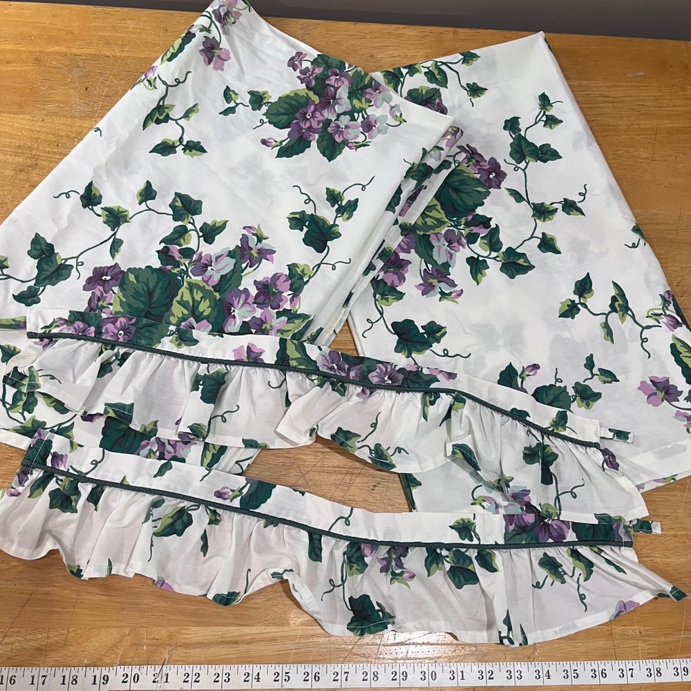 Vtg Waverly Garden Room Purple Floral Ivy Curtain Panels & Tiebacks 42x53 Set 2